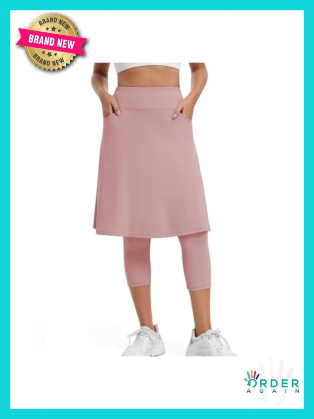 Knee Length Skirts with Leggings, Yoga Skort with Arc-Shaped Pockets